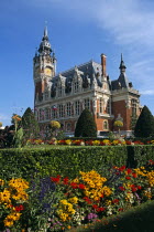 Calais  colourful flowers and Town Hall.TravelTourismHolidayVacationExploreRecreationLeisureSightseeingTouristAttractionTourClockTowerTownHallCalaisNormandyNormandieFranceFrenchEu...