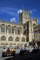 Bath Abbey  classical guitarist and tourists  Bath  Somerset  EnglandTravelTourismHolidayVacationExploreRecreationLeisureSightseeingTouristAttractionTourBathAbbeySomersetEnglandGreat...