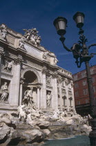 Piazza di Trevi  Trevi Fountain.Blue Classic Classical European European Union Historical History Italia Italian Older Roma Southern Europe Tradition