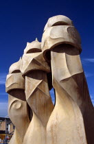 Casa Mila  La Pedrera  Gaudi Witch scarers roof sculptures.Barna Catalunya Espainia Espana Espanha Espanya Hispanic Southern Europe Spanish Catalonia European