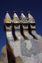 Passeig de Gracia  Casa Batllo  Ornate chimneys. GaudiTravelTourismHolidayVacationExploreRecreationLeisureSightseeingAttractionTouristTourCasaBatlloBarcelonaSpainSpanishEuropeEuropea...
