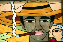 Colourful stained glass window of man smoking a cigarCaribbean Cuban Hispanic Latin TravelTourismHolidayVacationExploreRecreationLeisureSightseeingTouristAttractionTourDestinationTripJou...