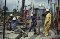 Workers on off-shore oil rig.African Nigerian Western Africa