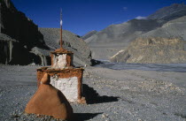 Stupa and sacred stones to protect travellers from the perils of the journey. belief chorten Asia Asian Nepalese Religion Religious Scenic