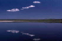 Still clouds reflected in Lake Magadi a placid soda lakeAfrican Eastern Africa Kenyan White Scenic