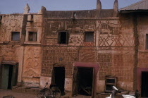 Decorated and painted exterior facade of Hausa building.African Nigerian Western Africa