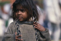 Portrait of young street girl wearing dirty oversized jumper. Asia Asian Bharat Inde Indian Intiya Kids Immature One individual Solo Lone Solitary