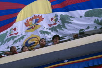 Tibetan children at celebrations for the birthday of the Dalai Lama.Asia Asian Bharat Inde Indian Intiya Kids Religious Religion