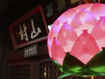 Insadong - lotus blossom lamp and sign for Sanchon restaurant Asia Asian Classic Classical Daehanminguk Hanguk Historical Korean Older Tradition History