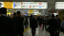 Inside Tokyo Station  rush hour  commuters  bilingual signsAsia Asian Japanese Nihon Nippon