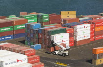 Containers stacked in the portSouth AmericaValparaisoChileLatin AmericaTravelTradeCommerceImportExportPatternOrderAmerican Chilean Hispanic Latino