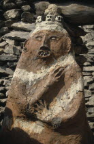 Circuit Trek. Male animistic protector deity beside the gateway to the old part of JharkotAsia Asian Nepalese Religion Religious animist