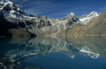 View west over Dudh Pokhari Lake with snow capped mountains reflected in the waterAsia Asian Nepalese Scenic