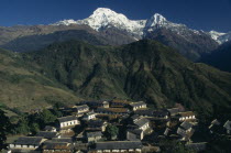 Sanctuary Trek. Ghandruk Village with mountains Annapurna South and Hiunchuli in the backgroundAsia Asian Nepalese Scenic