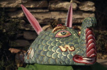 Circuit Trek. Decorative painted animal totem representing The God of the Tulachan clan of the Thakalis during the Lha Phewa FestivalAsia Asian Nepalese Religion Religious