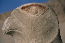 Deir-el-Bari. Hepshepsut Mortuary Temple. Carved statue  of the God Horus represented as a falconAfrican Middle East North Africa History Religion Religious