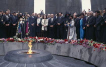 The Catholicos and Levon Ter-Petrossian  President of Armenia 1991-1998  at the External Flame to commemorate victims of the Armenian genocide.Annually on April 24 Asia Asian European Middle East Rel...