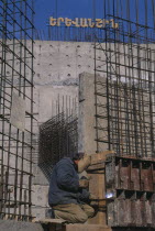 Welder working on building of new cathedral to mark 1700 years of state Christianity.Armenian Asia European Religious Asian Middle East Religion One individual Solo Lone Solitary