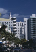 South Beach. Old meets new; Art Deco and modern architecture dominate the skyline at the north end of Ocean Drive.American North America United States of America Beaches Resort Sand Sandy Seaside Sho...