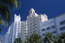 South Beach. Collins Avenue. The Delano  The National and The Sagamore Hotel facades with palm treesAmerican North America United States of America Beaches Resort Sand Sandy Seaside Shore Tourism