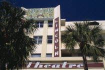 South Beach. Lincoln Avenue. The Lincoln Theatre exterior with palm treesAmerican North America United States of America Beaches Resort Sand Sandy Seaside Shore Theater Tourism