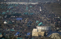 Crowds of Rwandese refugees in camp after fleeing genocide and civil war in Rwanda.