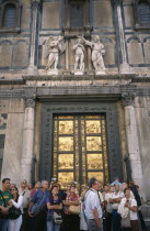Tourists at Baptistry doors.European Firenze History Italia Italian Religion Southern Europe Religious Toscana Tuscan