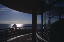 De La Warr Pavilion exterior. View towards the sea from  sun terrace by the staircase sectionCommissioned by the 9th Earl De La Warr in 1935 and designed by architects Erich Mendelsohn and Serge Cher...