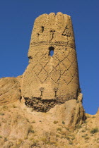 Kakrak valley  watchtower at ruins which were once the site of a 21ft standing Buddha in a niche  discovered in 1030 and surrounded by caves whose Buddhists paintings thought to date from the 9th and...