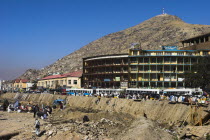 Buildings on the banks of the Kabul river which in mid summer often dryes up