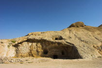 2km south of the centre of Haibak  Buddhist caves know as Takht-I-Rusam  Rustams throne   part of a stupa-monastery complex caeved from rock dating from the Kushano-Sasanian period 4th-5th century AD....