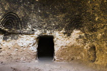 2km south of the centre of Haibak  Buddhist caves know as Takht-I-Rusam  Rustams throne   part of a stupa-monastery complex carved from rock dating from the Kushano-Sasanian period 4th-5th century AD....