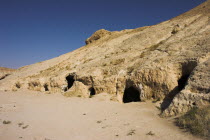 2km south of the centre of Haibak  Buddhist caves know as Takht-I-Rusam  Rustams throne   part of a stupa-monastery complex caeved from rock dating from the Kushano-Sasanian period 4th-5th century AD....