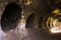 2km south of the centre of Haibak  Buddhist caves know as Takht-I-Rusam  Rustams throne   part of a stupa-monastery complex caeved from rock dating from the Kushano-Sasanian period 4th-5th century AD....