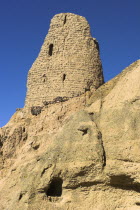 Watchtower at ruins which were once the site of a 21ft standing Buddha in a niche  discovered in 1030 and surrounded by caves whose Buddhists paintings thought to date from the 9th and 9th Centuries A...