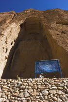 Empty niche in cliffs where the famous carved small Buddha once stood 125 foot high before being destroyed by the Taliban in 2001
