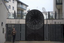 Ornate gates to new housing apartment development in West street.