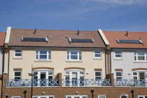 Ropetackle housing development on the banks of the river Adur. A regenerated brownfield former industrial area. Solar heating panels visible in the rooftops.