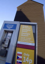 A public telephone kiosk advertising cheap calls to Eastern European countries