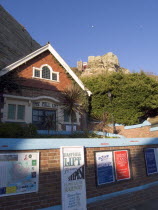 The East Hill Lift. View looking up at the steepest funicular railway in the United Kingdom.Takes passengers from sea level down near the old fishing quarter to the top of East Hill and the edge of Ha...