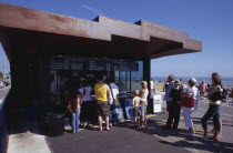 People queuing at the East Beach Cafe  a seafront structure designed by Thomas Heatherwick