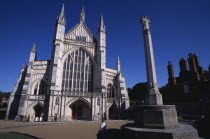 Winchester Cathedral. West elevation with war memorial in the foreground