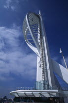Gunwharf Quay, The Spinnaker Tower seen against a blue sky. Standing 170 metres  557 feet  above the harbour of Portsmouth.