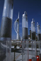 Gunwharf Quay, The Spinnaker Tower seen through a large plastic commercial vodka display