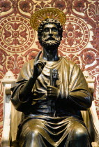 Vatican City St Peters Basilica The 13th Century bronze statue of St Peter holding the Key by Arnolfo di Cambio