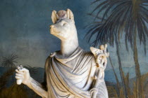 Vatican City Museum Part of the reconstruction of Hadrians Villa  Tivoli  showing the 2nd Century white marble Statue of the god Anubis  lord of mummification  who guided the dead to the underworld  h...