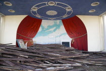 Piles of old decking in the bandstand the day that timber was washed up on the beach from the Greek registered Ice Princess which sank off the Dorset coast on 15th January 2008