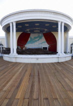 New decking with the bandstand full of old planks the day timber was washed up on the beach from the Greek registered Ice Princess which sank off the Dorset coast on 15th January 2008