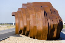 The rusted metal structure of the fish and seafood restaurant the East Beach Cafe designed by Thomas Heatherwick on the promenade