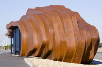 The rusted metal structure of the fish and seafood restaurant the East Beach Cafe designed by Thomas Heatherwick on the promenade